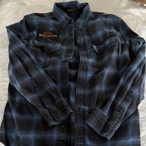 Harley-Davidson Blue and Black Flannel Shirt